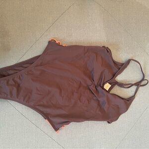 L*Space Brown One Piece Swimsuit with Orange Accents